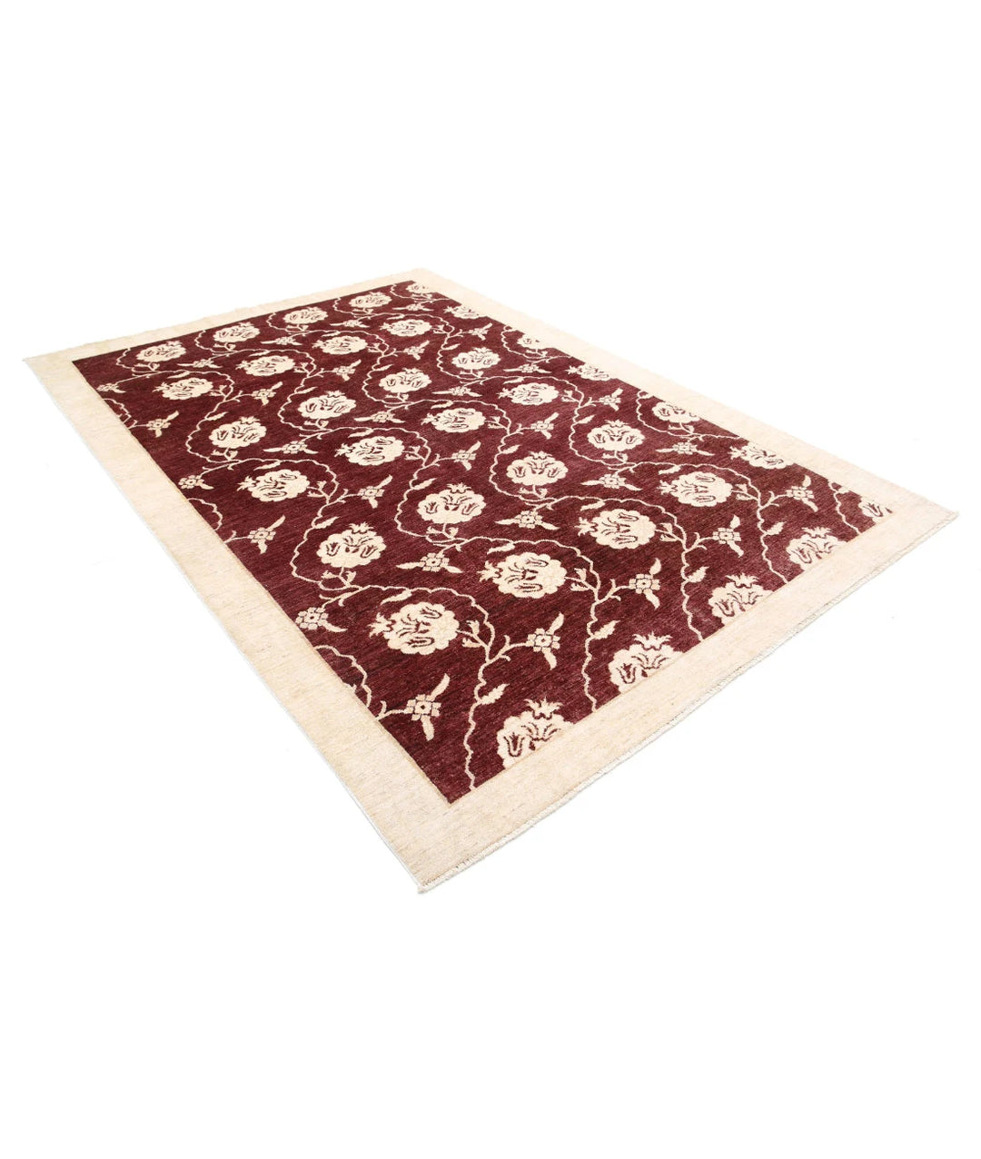 Beige Afghan Modcar Rug 6' 8" x 9' 7" Hand-Knotted | No. AT24859