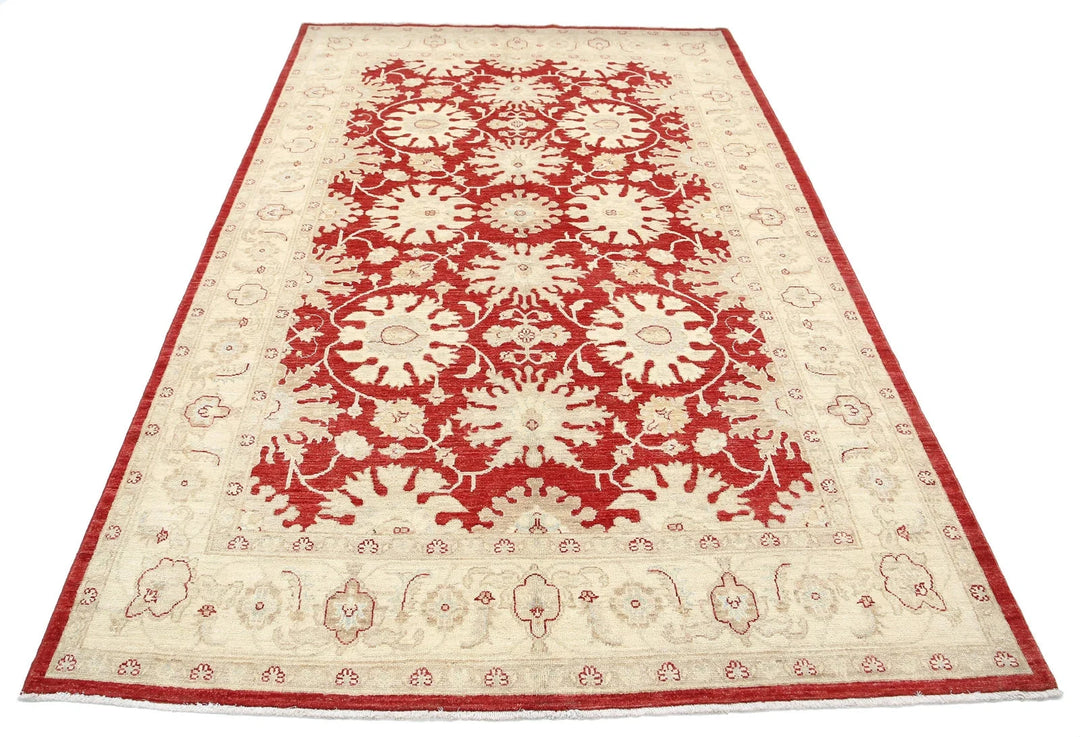Red Afghan Oriental Rug 5' 5" x 8' 6" Hand-Knotted | No. AT24890