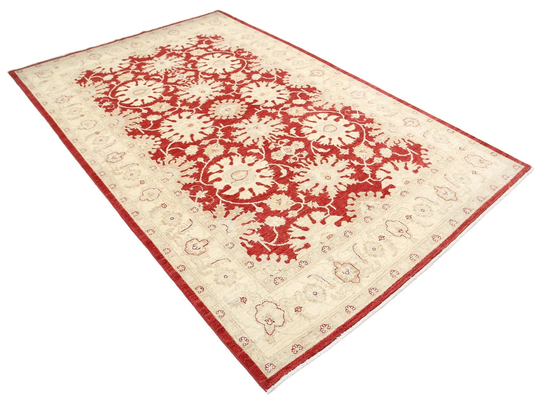 Red Afghan Oriental Rug 5' 5" x 8' 6" Hand-Knotted | No. AT24890