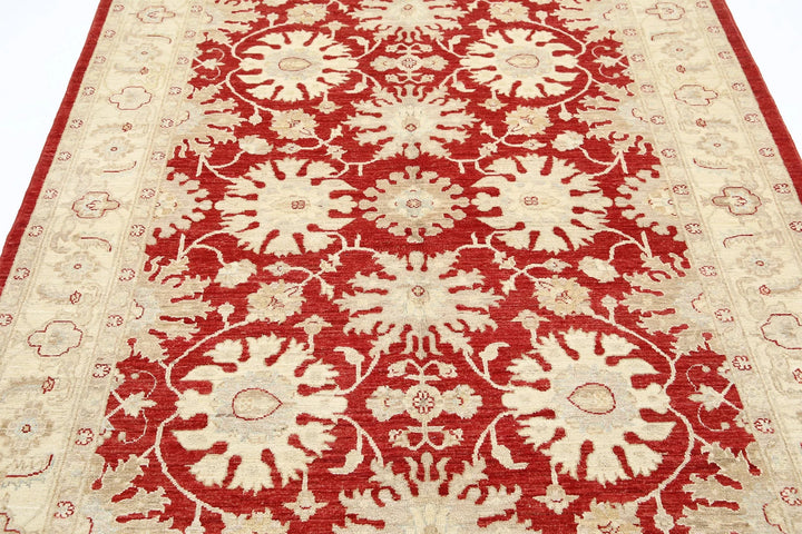 Red Afghan Oriental Rug 5' 5" x 8' 6" Hand-Knotted border