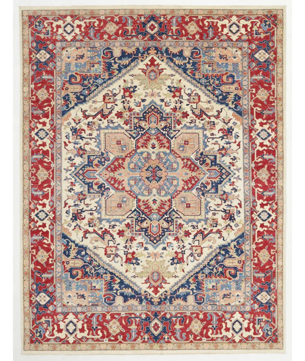 Ivory Afghan Ziegler Rug 9'11" x 13'0" Hand-Knotted | No. AT249348