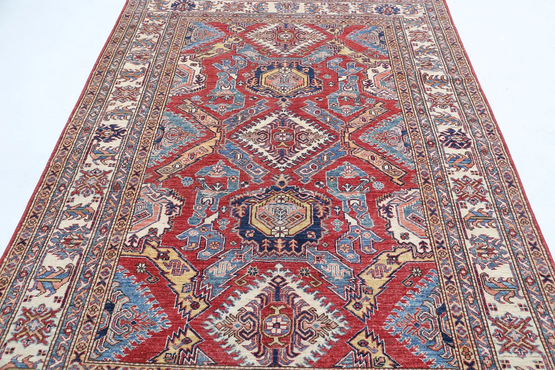 Afghan Royal Kazak Rug 5' 9" x 7' 11" Hand-Knotted | No. AT25291