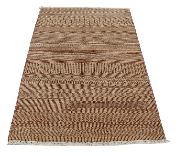 Beige Indian Ziegler Rug 3' 0" x 5' 1" Hand-Knotted | No. AT25424