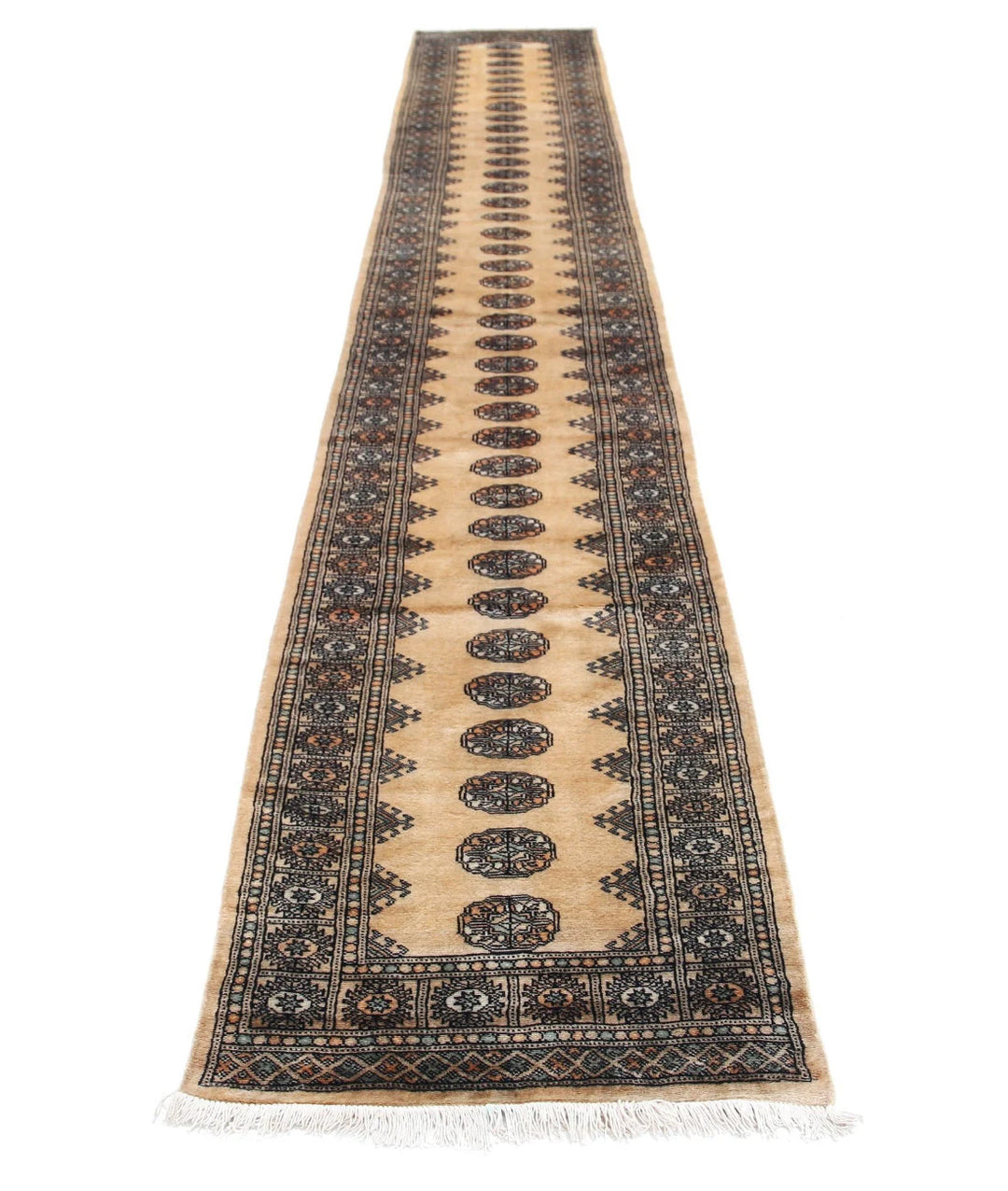 Beige Pakistani Bokhara Rug 2' 6" x 15' 4" Hand-Knotted | No. AT25468