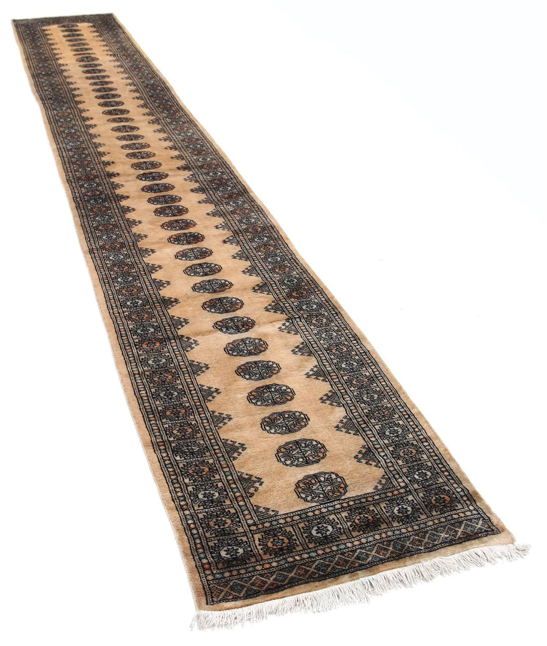 Beige Pakistani Bokhara Rug 2' 6" x 15' 4" Hand-Knotted | No. AT25468