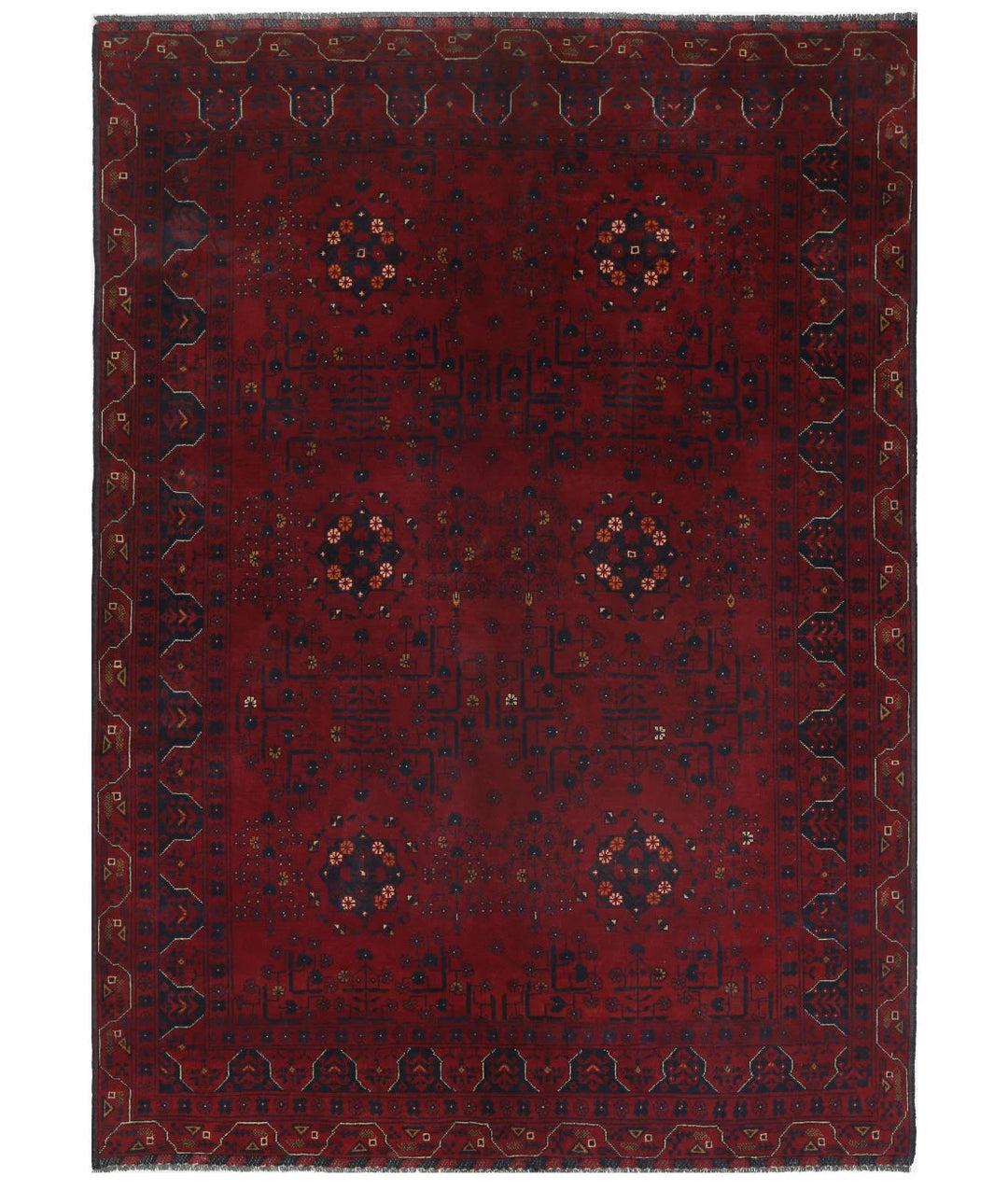 Red Afghan Khamyab Rug 4' 10" x 6' 8" Hand-Knotted | No. AT25484