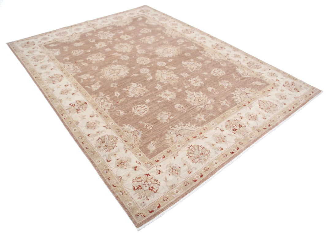 Brown Afghan Ziegler Rug 6' 3" x 8' 3" Hand-Knotted | No. AT25493