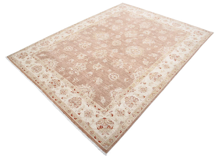 Brown Afghan Ziegler Rug 6' 3" x 8' 3" Hand-Knotted | No. AT25493