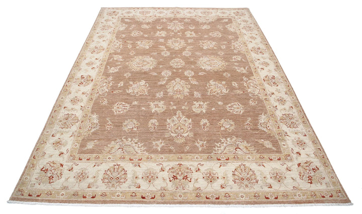 Brown Afghan Ziegler Rug 6' 3" x 8' 3" Hand-Knotted | No. AT25493