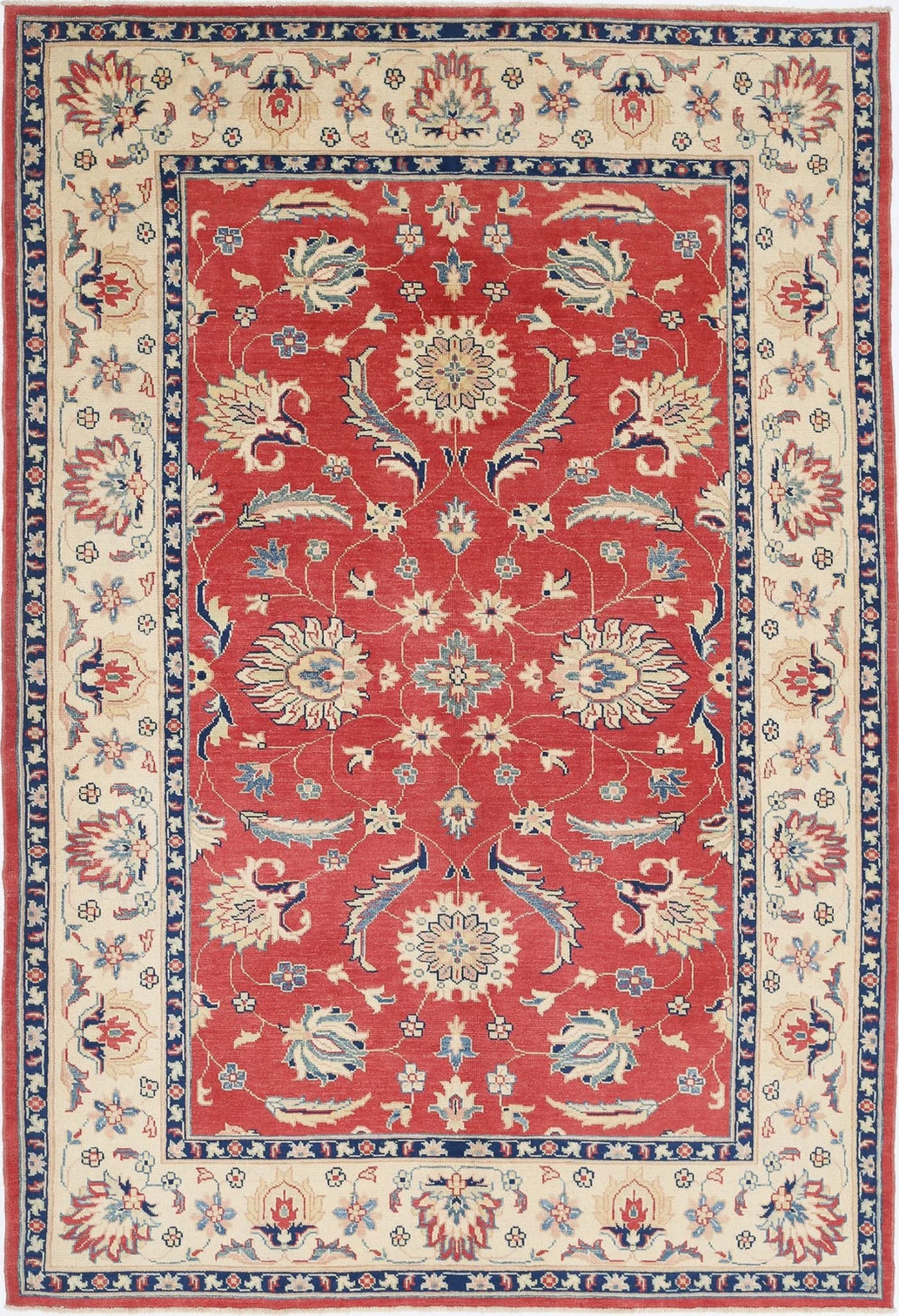 Red Afghan Ziegler Rug 6' 6" x 9' 8" Hand-Knotted | No. AT25758