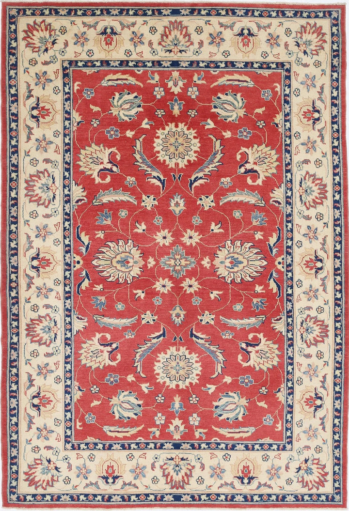 Red Afghan Ziegler Rug 6' 6" x 9' 8" Hand-Knotted | No. AT25758