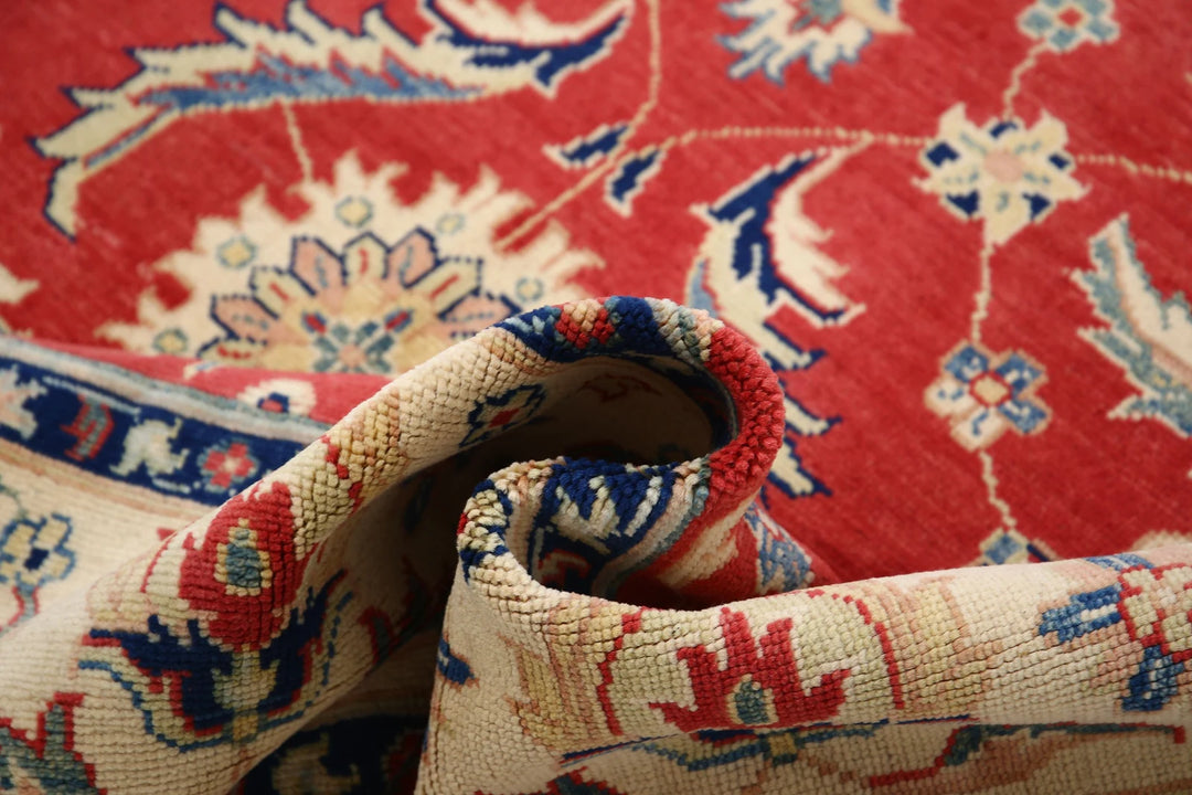 Red Afghan Ziegler Rug 6' 6" x 9' 8" Hand-Knotted | No. AT25758