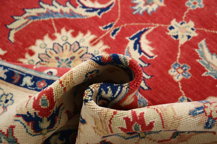 Red Afghan Ziegler Rug 6' 6" x 9' 8" Hand-Knotted | No. AT25758