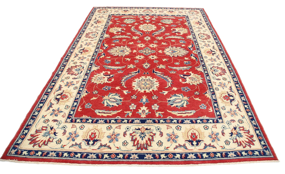 Red Afghan Ziegler Rug 6' 6" x 9' 8" Hand-Knotted | No. AT25758