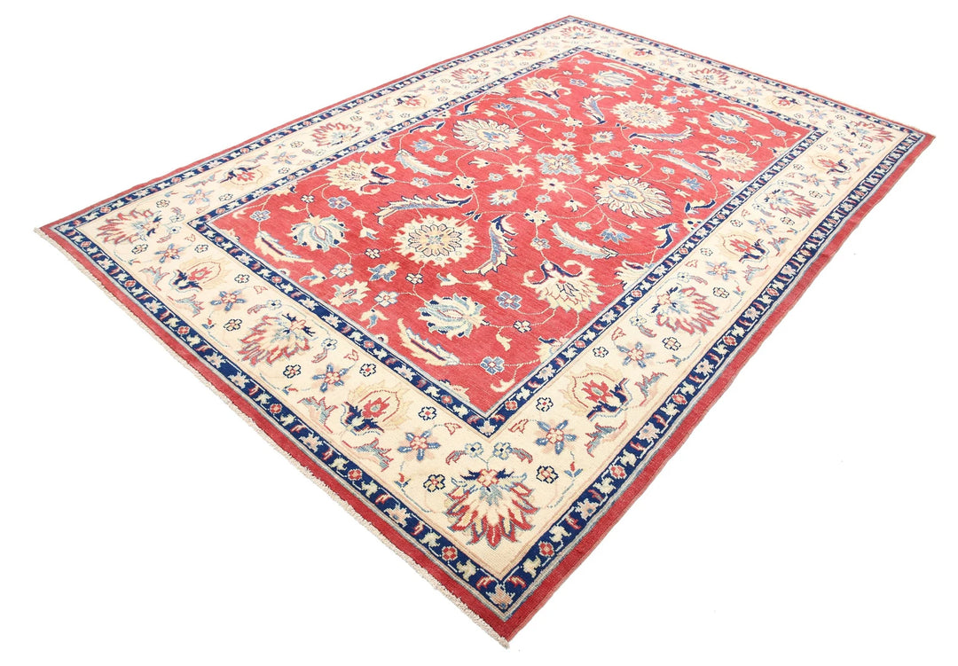Red Afghan Ziegler Rug 6' 6" x 9' 8" Hand-Knotted | No. AT25758