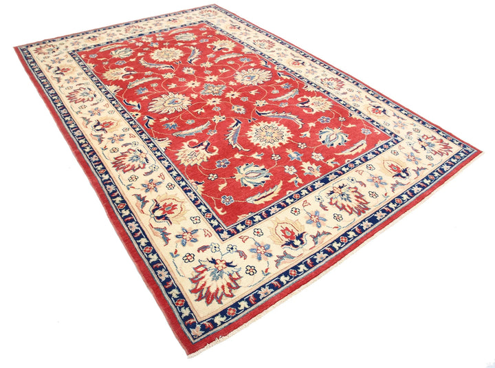 Red Afghan Ziegler Rug 6' 6" x 9' 8" Hand-Knotted | No. AT25758