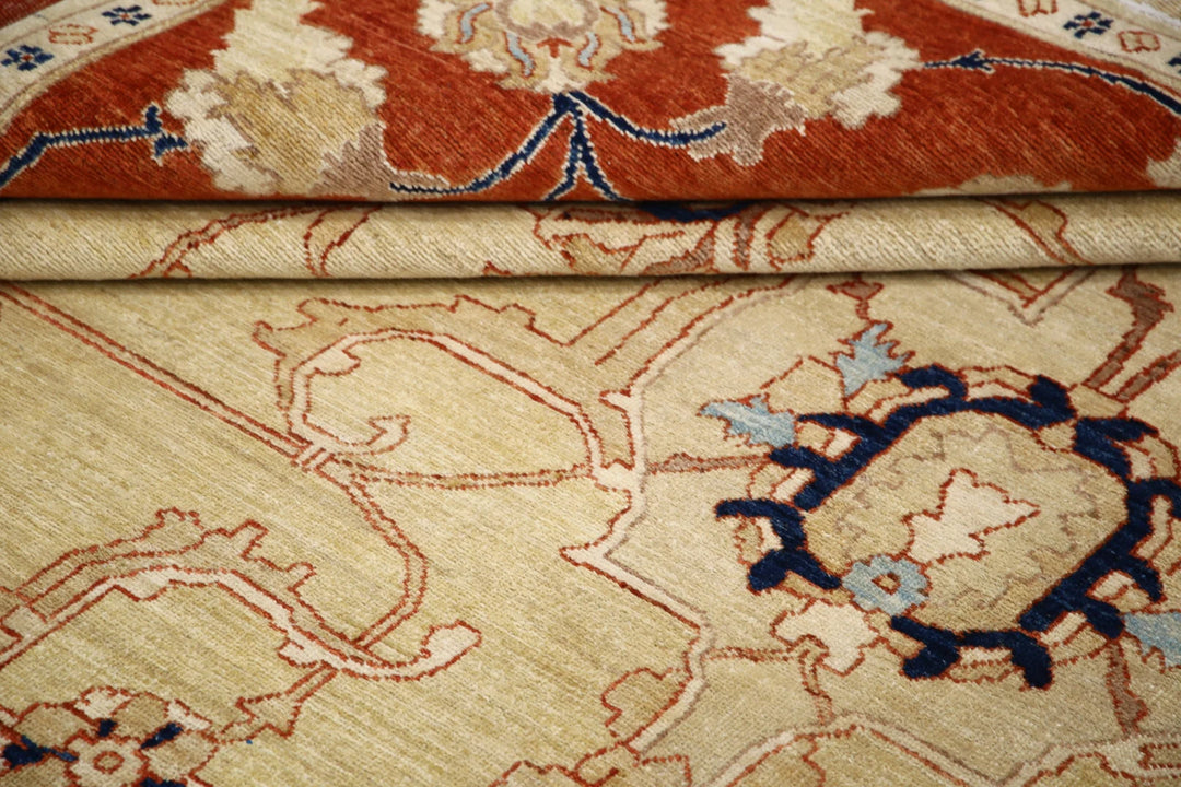 Gold Afghan Ziegler Rug 9' 1" x 11' 5" Hand-Knotted | No. AT25992