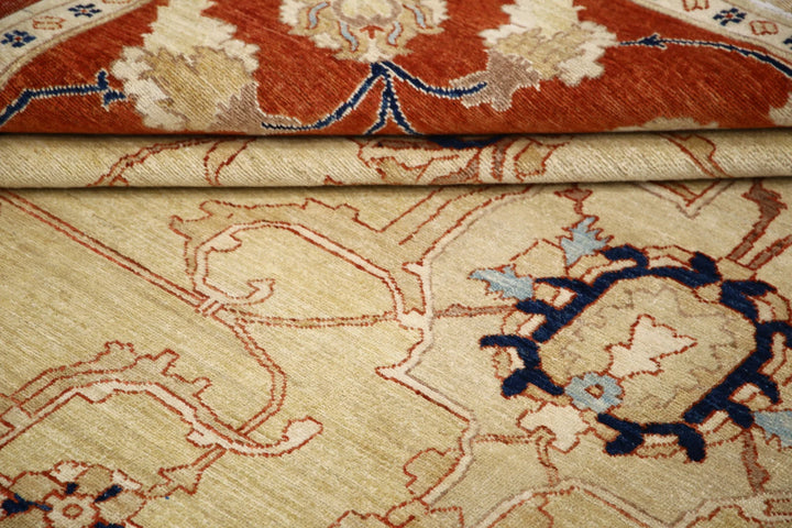 Gold Afghan Ziegler Rug 9' 1" x 11' 5" Hand-Knotted | No. AT25992