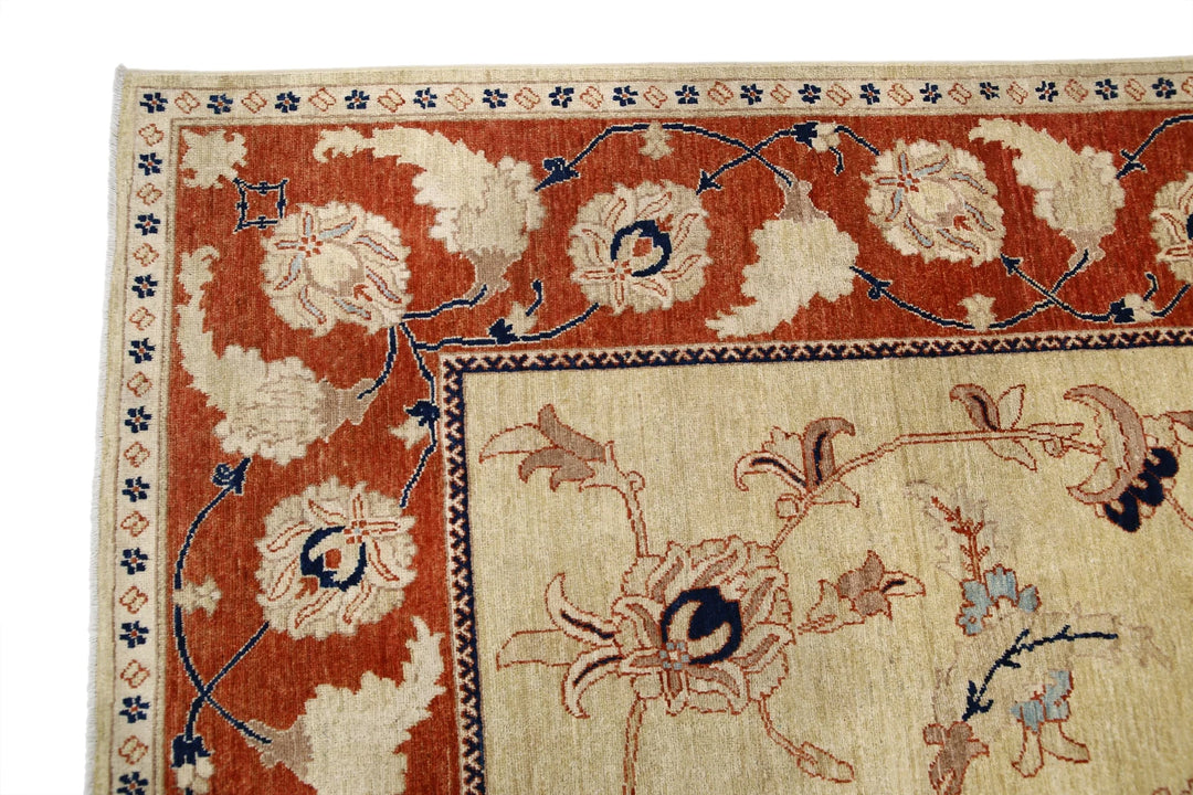 Gold Afghan Ziegler Rug 9' 1" x 11' 5" Hand-Knotted | No. AT25992