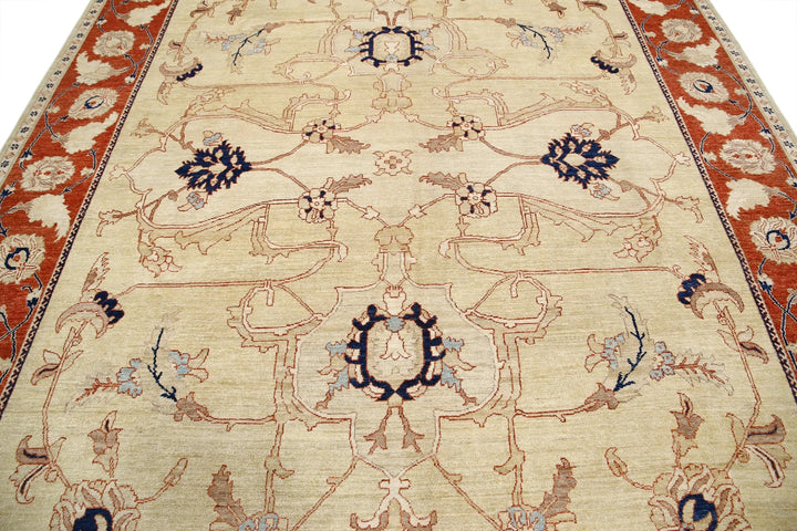 Gold Afghan Ziegler Rug 9' 1" x 11' 5" Hand-Knotted | No. AT25992