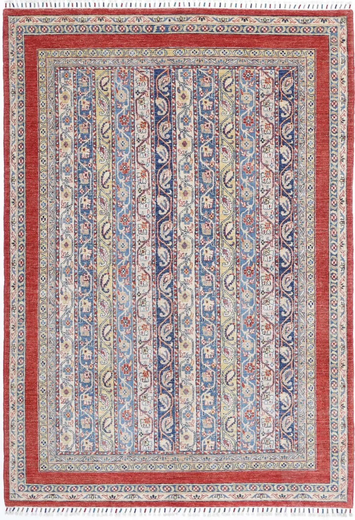 Red Afghan Oriental Rug 5' 4" x 8' 8" Hand-Knotted | No. AT26165