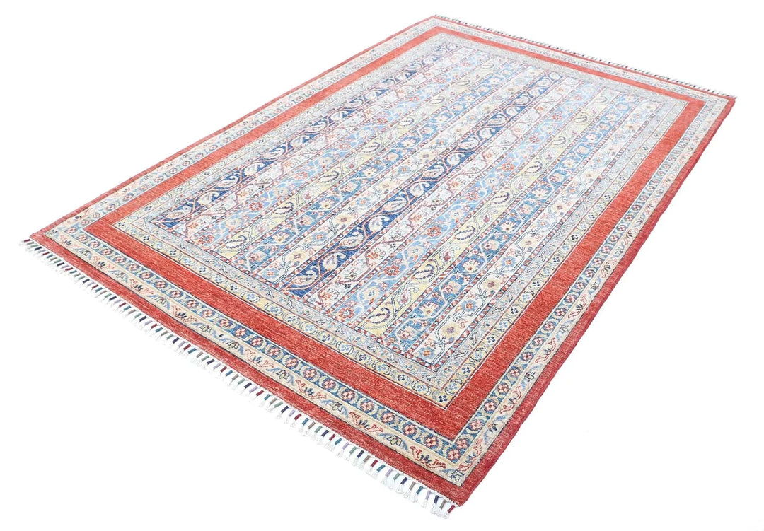 Red Afghan Oriental Rug 5' 4" x 8' 8" Hand-Knotted | No. AT26165