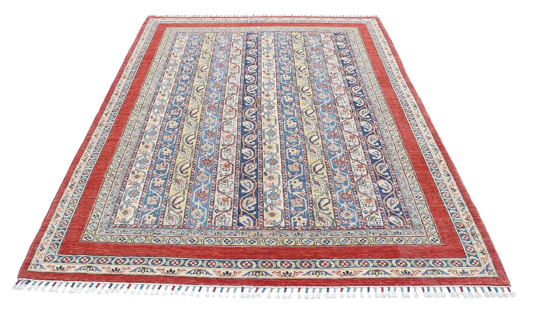 Red Afghan Oriental Rug 5' 4" x 8' 8" Hand-Knotted | No. AT26165