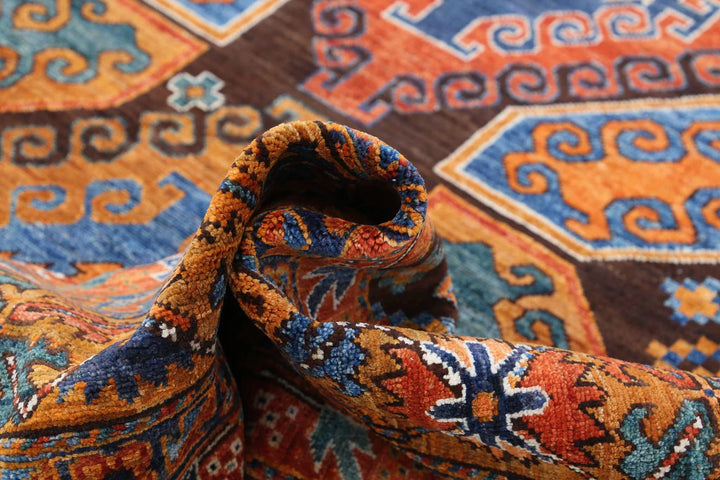 Afghan Nomadic Caucasian Humna Rug 6' 8" x 9' 7" Hand-Knotted | No. AT26368