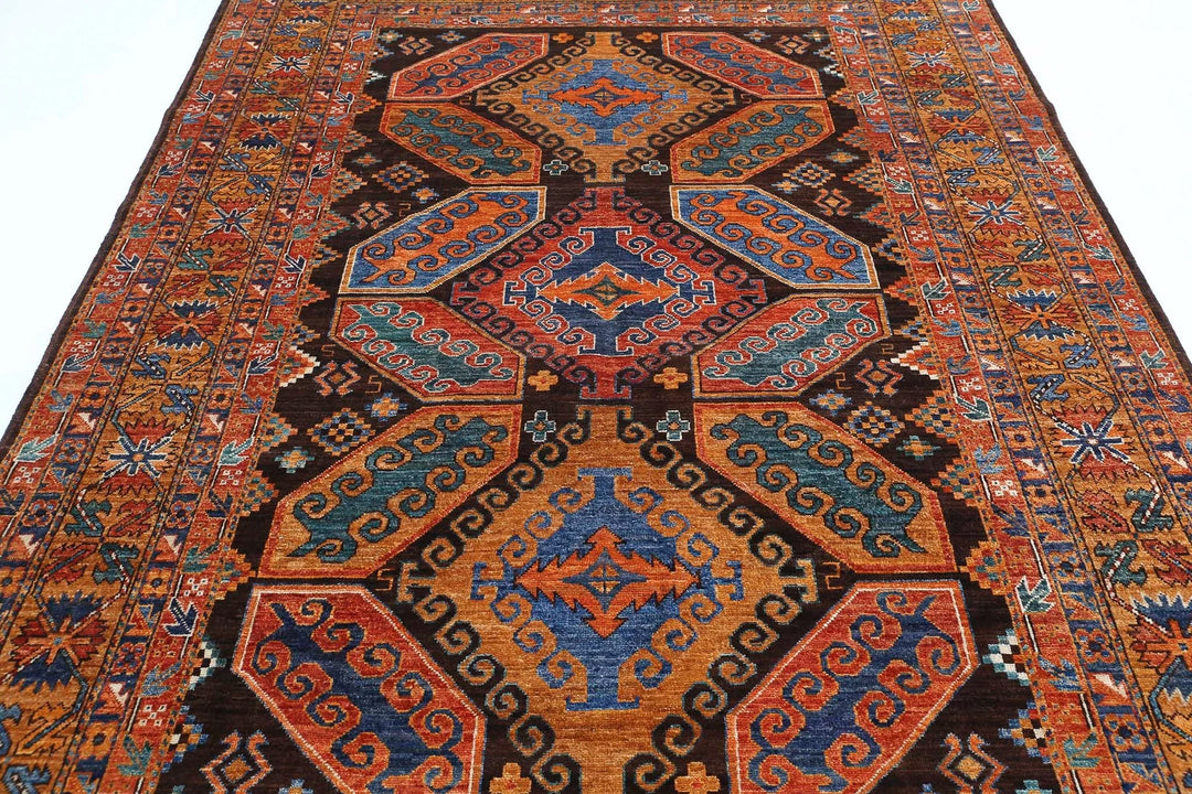 Afghan Nomadic Caucasian Humna Rug 6' 8" x 9' 7" Hand-Knotted | No. AT26368