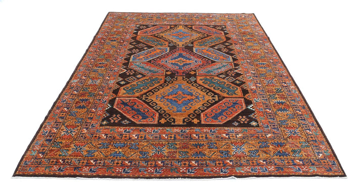 Afghan Nomadic Caucasian Humna Rug 6' 8" x 9' 7" Hand-Knotted | No. AT26368