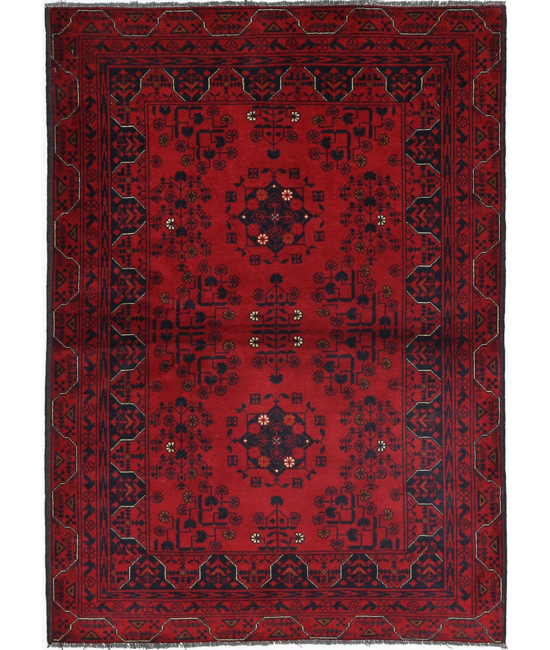 Red Afghan Khamyab Rug 3' 2" x 4' 9" Hand-Knotted | No. AT26502