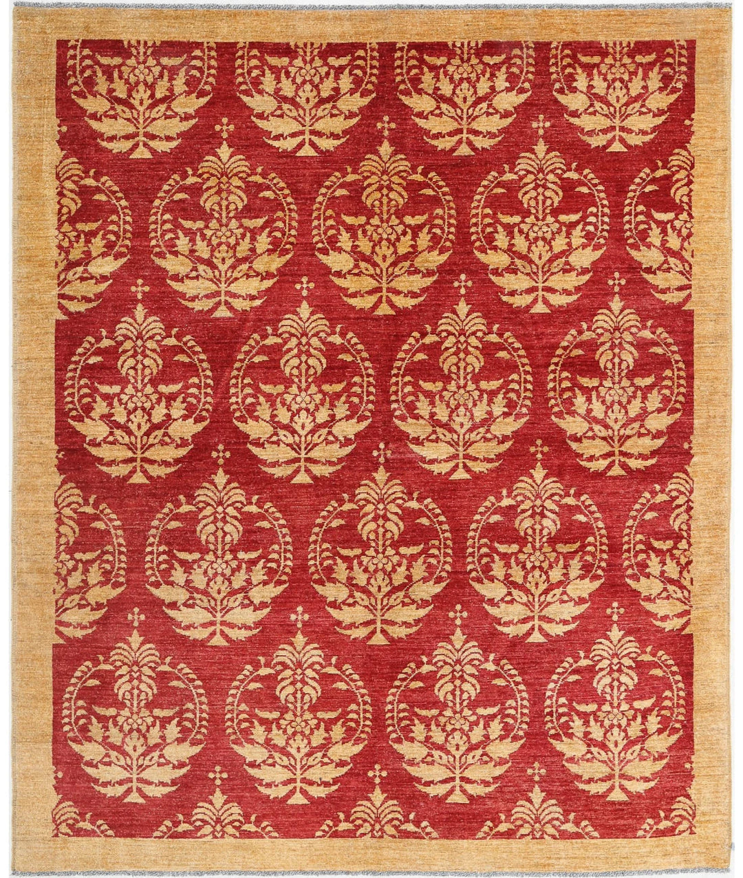 Beige Afghan Oriental Rug 6' 9" x 8' 1" Hand-Knotted | No. AT26517