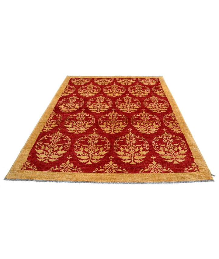 Beige Afghan Oriental Rug 6' 9" x 8' 1" Hand-Knotted | No. AT26517
