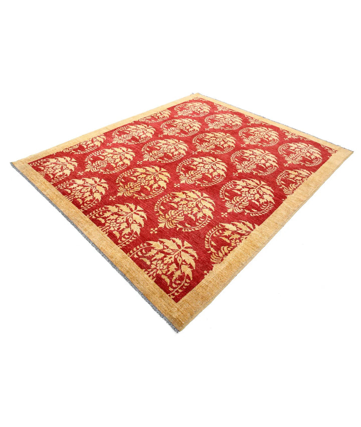 Beige Afghan Oriental Rug 6' 9" x 8' 1" Hand-Knotted | No. AT26517