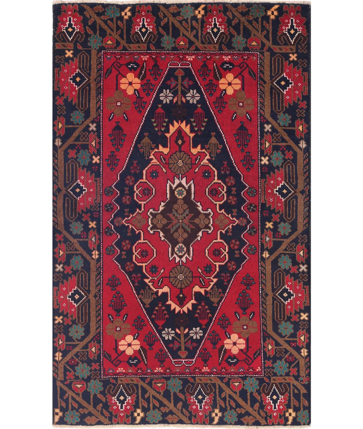 Red Afghan Tribal Rug 2' 10" x 4' 10" Hand-Knotted | No. AT26541