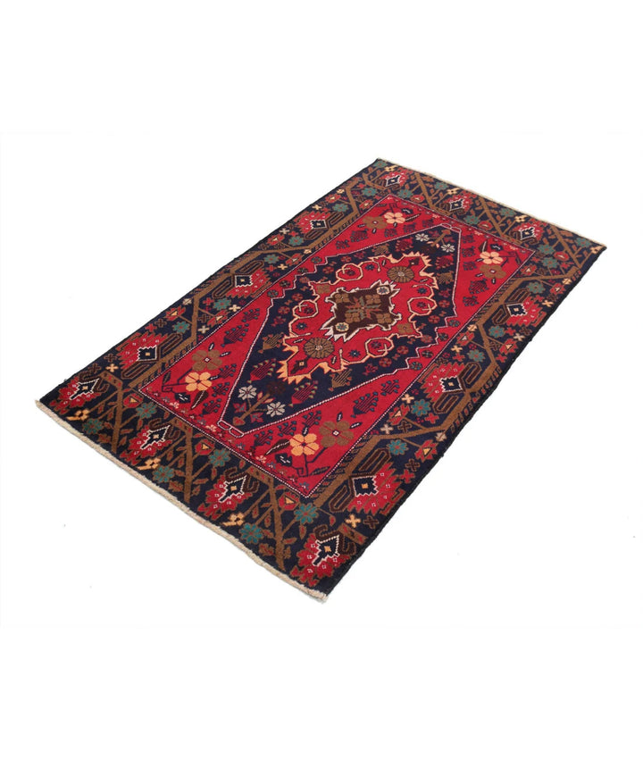 Red Afghan Tribal Rug 2' 10" x 4' 10" Hand-Knotted | No. AT26541