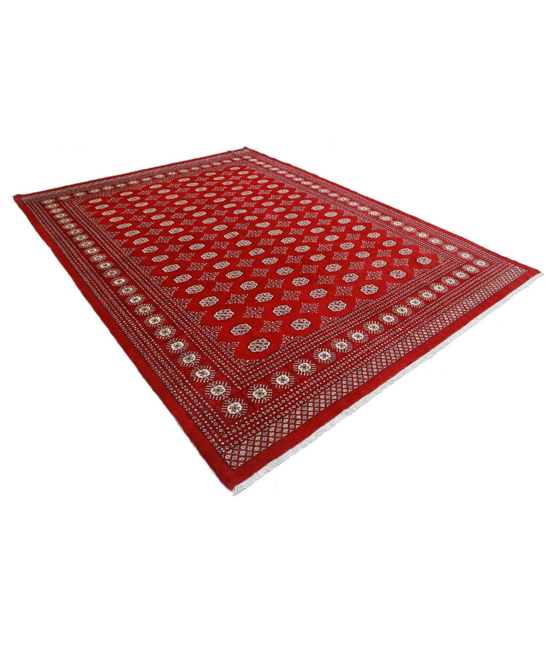 Red Pakistani Bokhara Rug 8' 2" x 10' 7" Hand-Knotted | No. AT26609