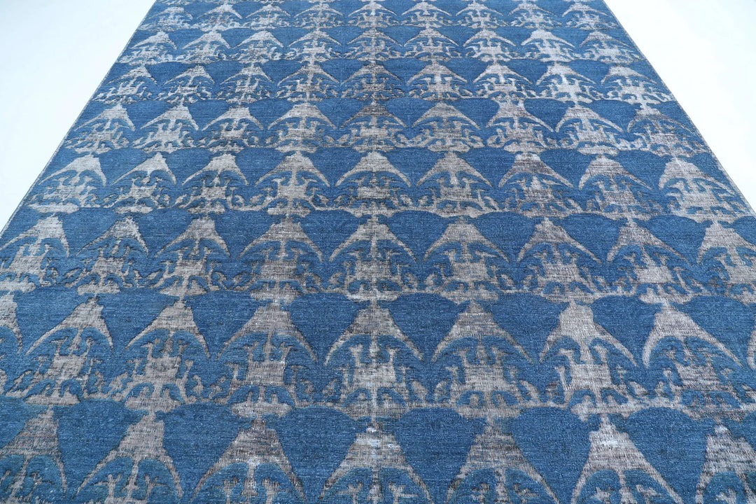 Blue Afghan Oriental Rug 8' 10" x 11' 9" Hand-Knotted | No. AT26697