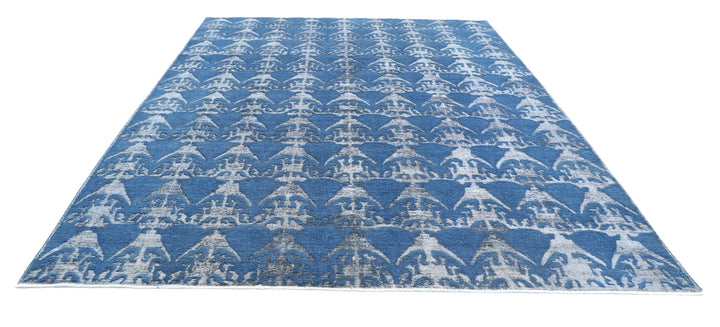 Blue Afghan Oriental Rug 8' 10" x 11' 9" Hand-Knotted | No. AT26697