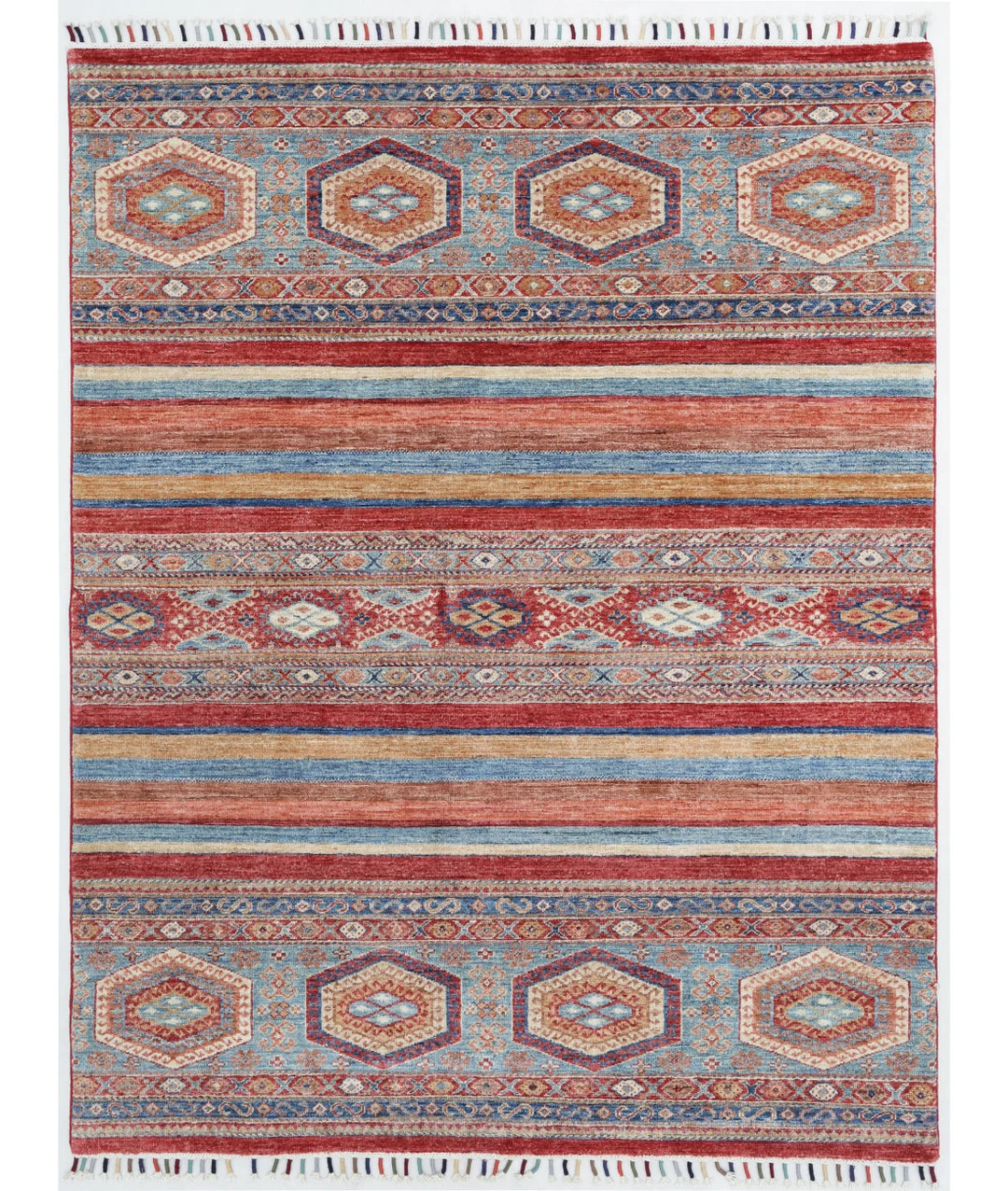 Red Afghan Khurjeen Rug 5' 0" x 6' 5" Hand-Knotted | No. AT26780