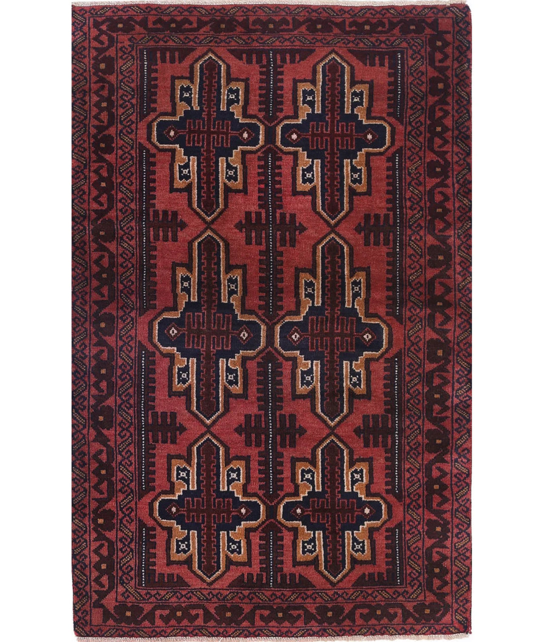 Red Afghan Tribal Rug 2' 9" x 4' 6" Hand-Knotted | No. AT26819