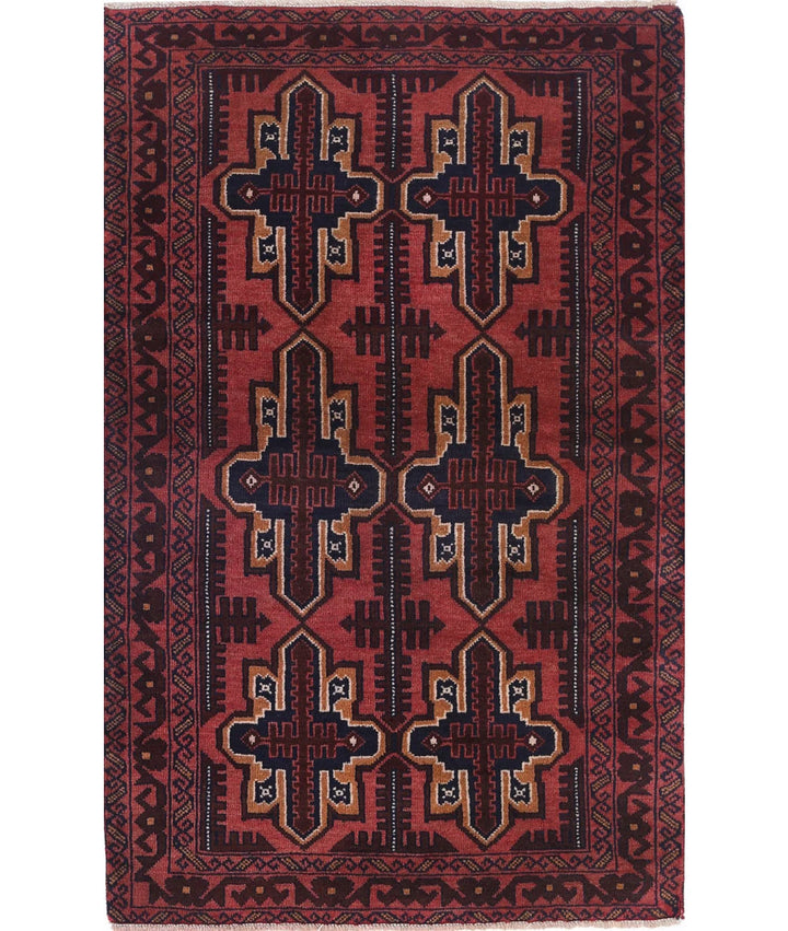 Red Afghan Tribal Rug 2' 9" x 4' 6" Hand-Knotted | No. AT26819