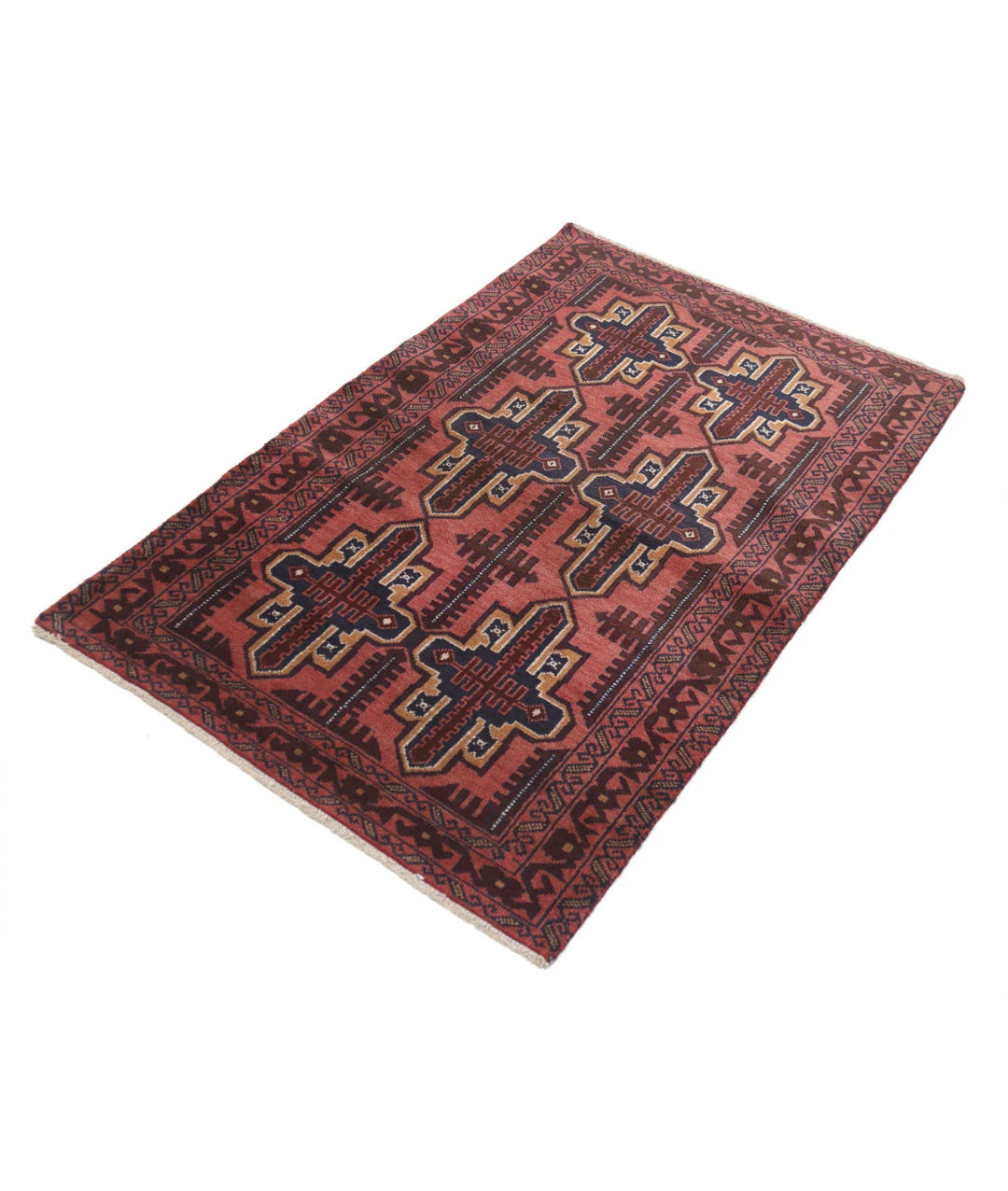 Red Afghan Tribal Rug 2' 9" x 4' 6" Hand-Knotted | No. AT26819