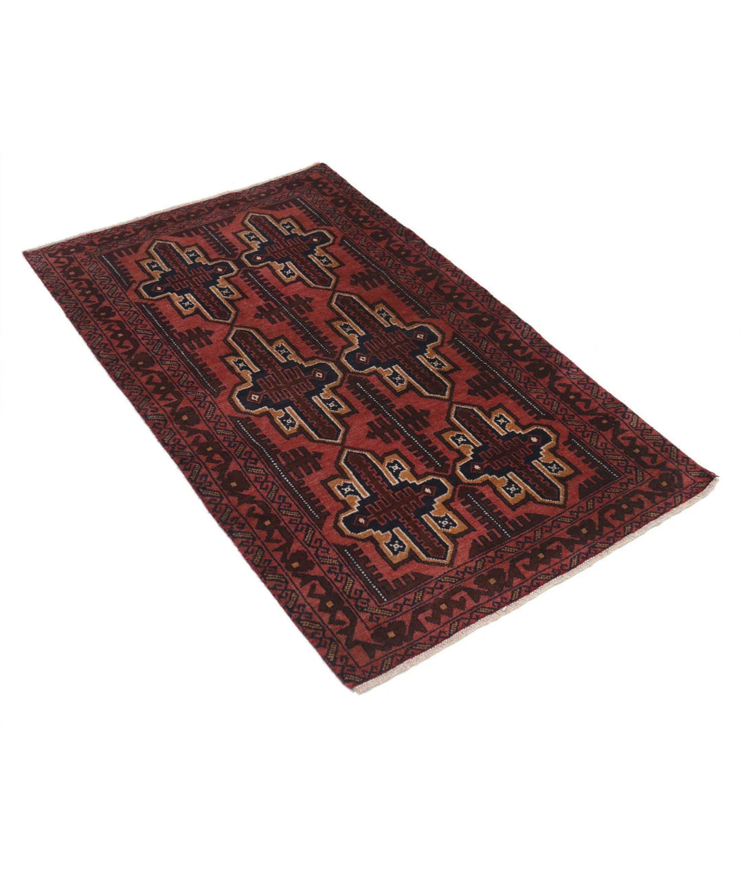 Red Afghan Tribal Rug 2' 9" x 4' 6" Hand-Knotted | No. AT26819