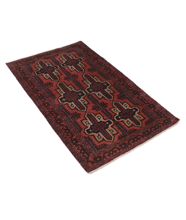 Red Afghan Tribal Rug 2' 9" x 4' 6" Hand-Knotted | No. AT26819