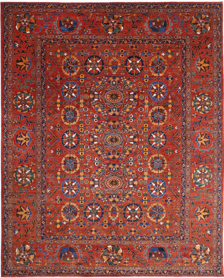 Red Afghan Humna Rug 13' 0" x 16' 1" Hand-Knotted | No. AT26989