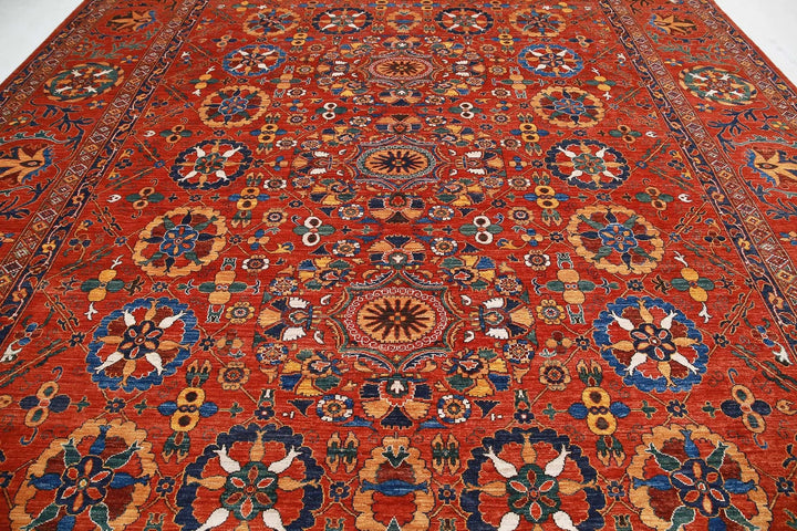 Red Afghan Humna Rug 13' 0" x 16' 1" Hand-Knotted | No. AT26989