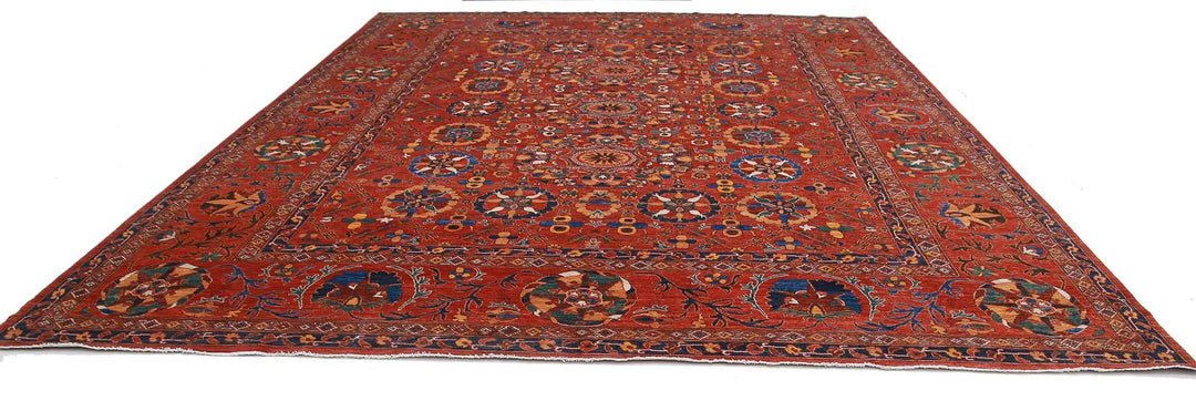 Red Afghan Humna Rug 13' 0" x 16' 1" Hand-Knotted | No. AT26989