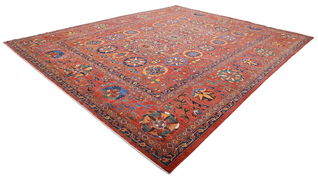 Red Afghan Humna Rug 13' 0" x 16' 1" Hand-Knotted | No. AT26989