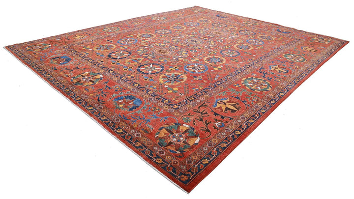 Red Afghan Humna Rug 13' 0" x 16' 1" Hand-Knotted | No. AT26989